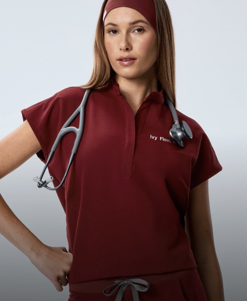 Maroon Textured Scrub Top with Unique Neckline Maroon Textured Scrub Top with Unique Neckline — Cute Scrubs Outfits