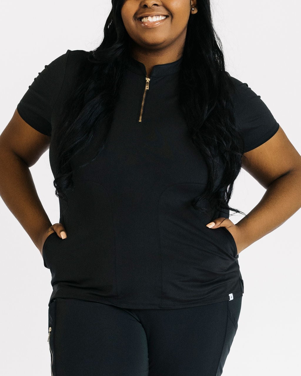 Black Scrub Top with Gold Zipper Detail Black Scrub Top with Gold Zipper Detail — Cute Scrubs Outfits