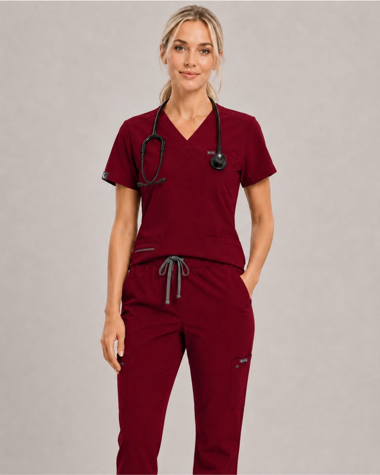 Maroon Jogger Scrub Set with Drawstring Detail Maroon Jogger Scrub Set with Drawstring Detail — Cute Scrubs Outfits