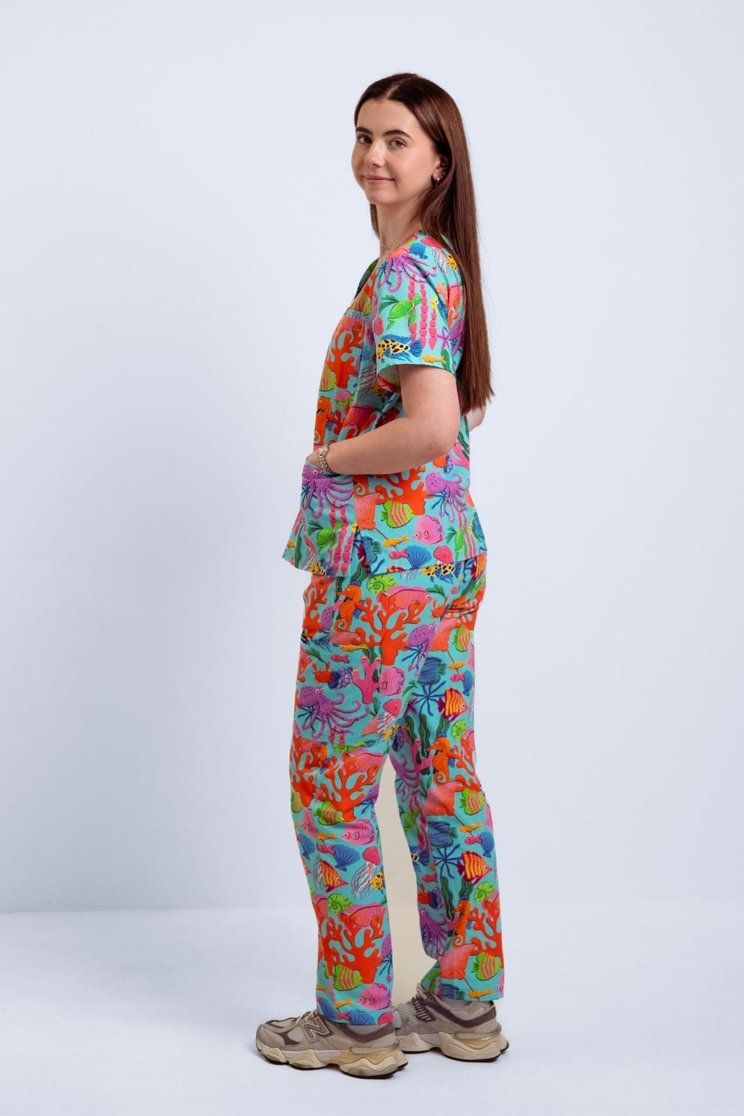 Multi-color Coral Reef Print Scrub Set Multi-color Coral Reef Print Scrub Set — Cute Scrubs Outfits