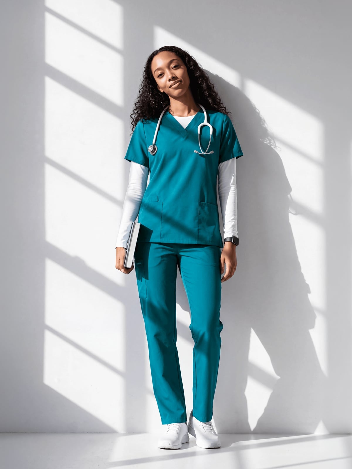 Teal Scrub Set with White Long-Sleeve Undershirt Teal Scrub Set with White Long-Sleeve Undershirt — Cute Scrubs Outfits