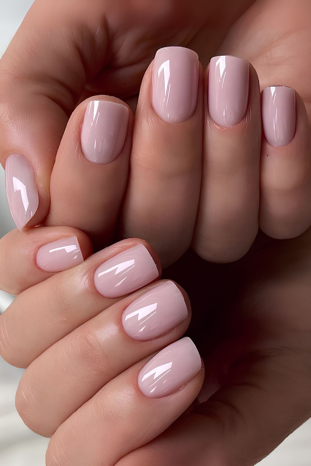Glossy Light Pink Milky Short Square Nails Glossy Light Pink Milky Short Square Nails — Cute Short Round Nails