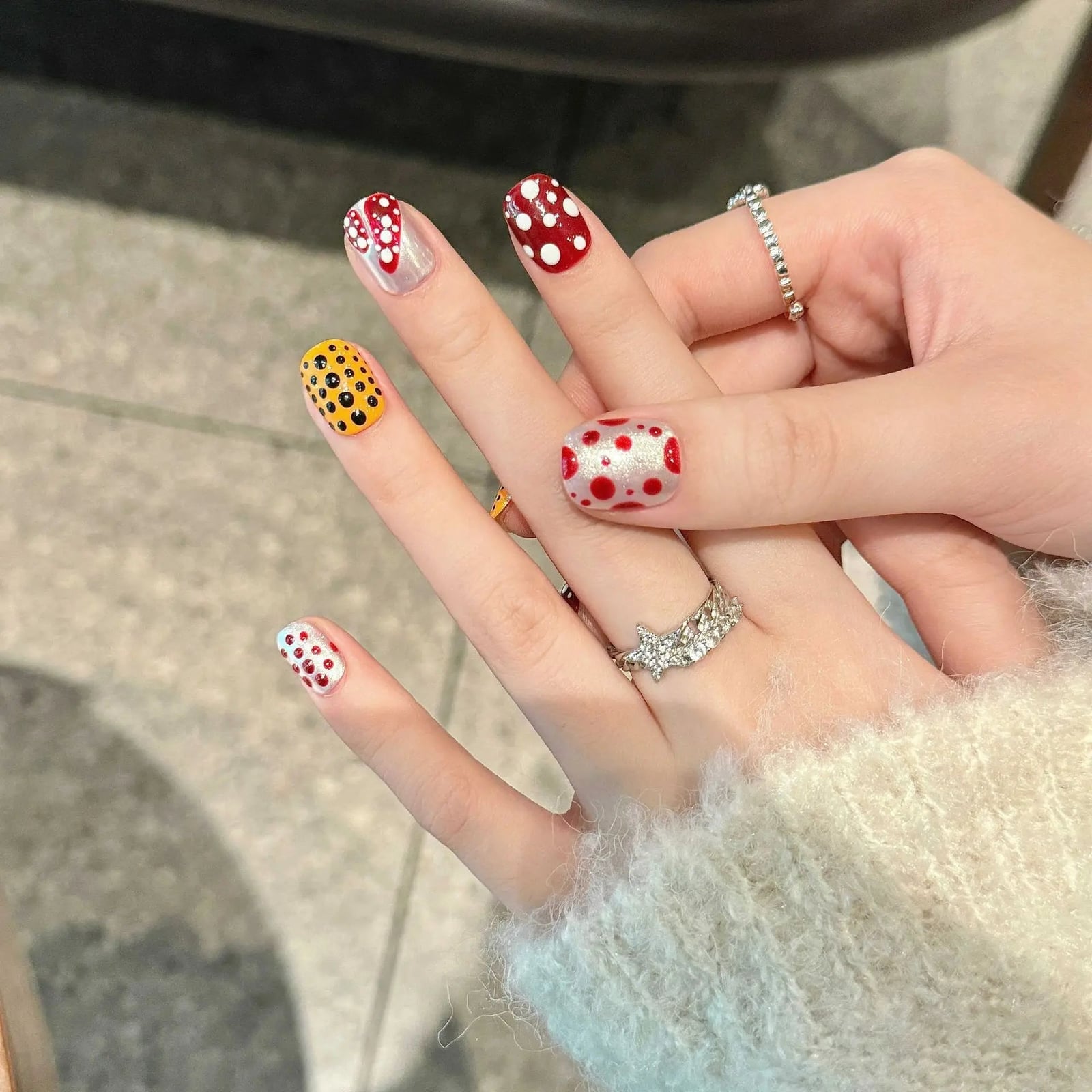 Mushroom Polka Dot Glossy Short Round Nails Mushroom Polka Dot Glossy Short Round Nails — Cute Short Round Nails