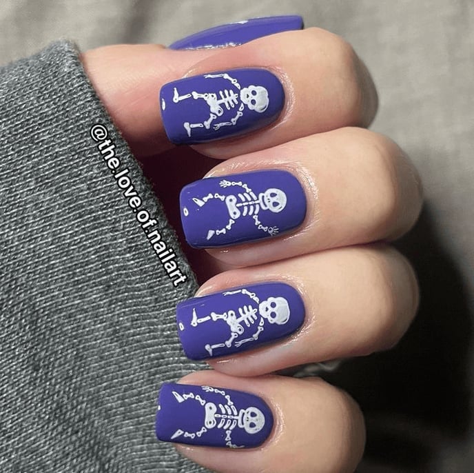 Short Almond Matte Purple Skeleton Nails Short Almond Matte Purple Skeleton Nails — Cute Skull Nails