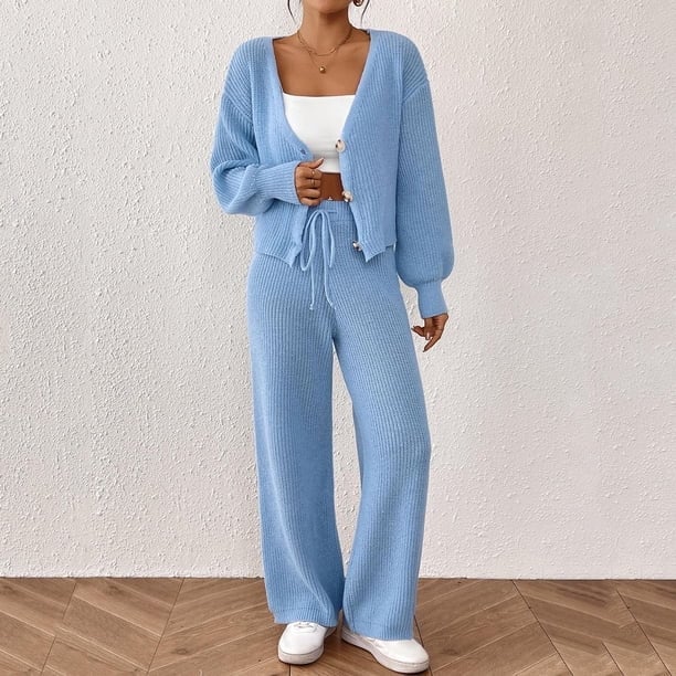 Light Blue Knit Sweatpants Set Light Blue Knit Sweatpants Set — Cute Sweatpants Outfit Inspo