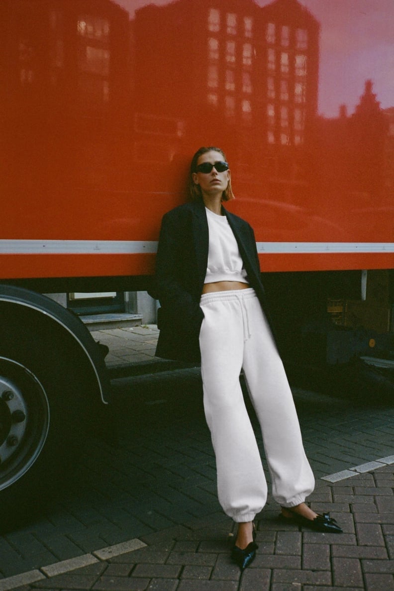White Balloon-Leg Sweatpants With Blazer White Balloon-Leg Sweatpants With Blazer — Cute Sweatpants Outfit Inspo