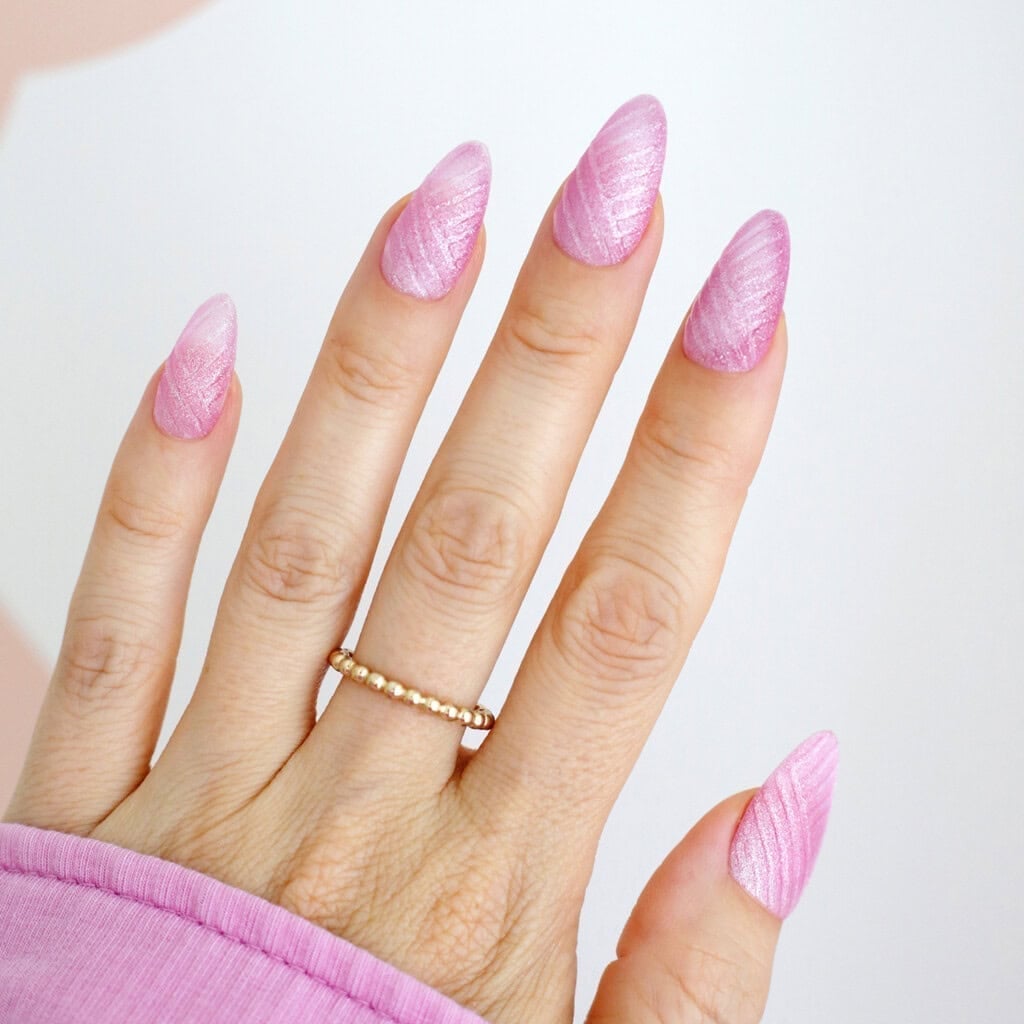 Medium Almond Light Pink Chevron Nails — Cute Trendy Nails