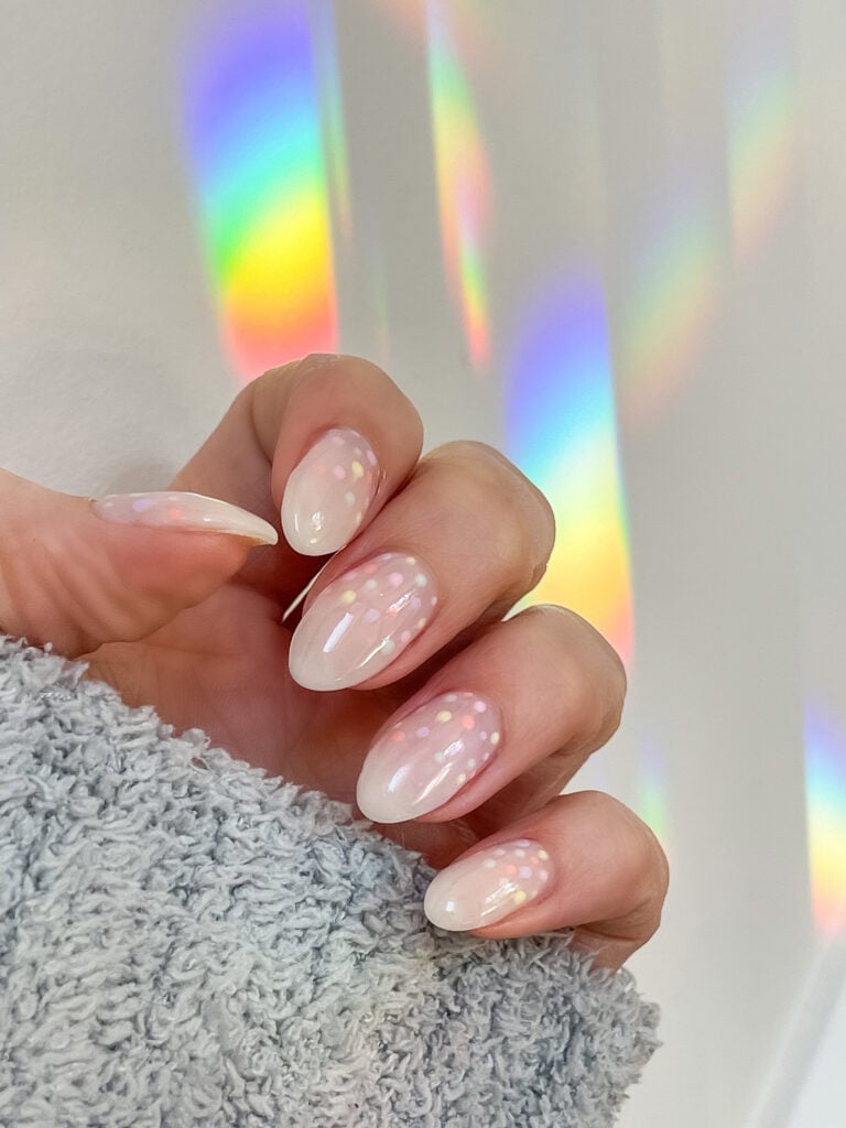 Short Almond Sheer Pink Pastel Dot Nails — Cute Trendy Nails