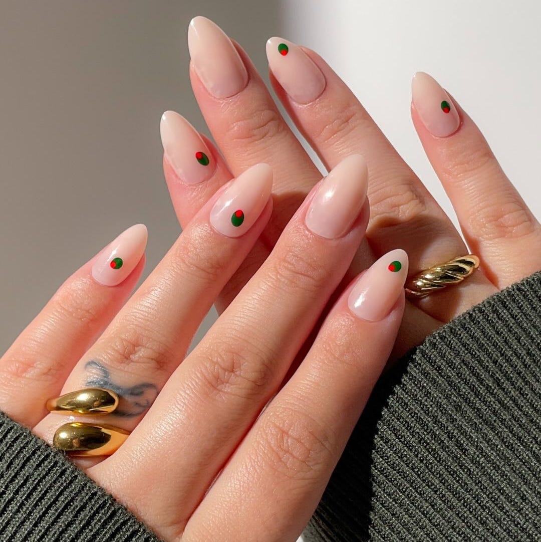 Medium Almond Nude Single Dot Nails — Cute Trendy Nails