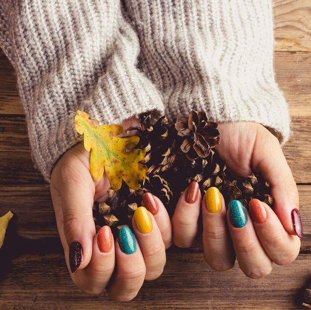 Short Round Fall Color Glitter Nails — Cute Trendy Nails