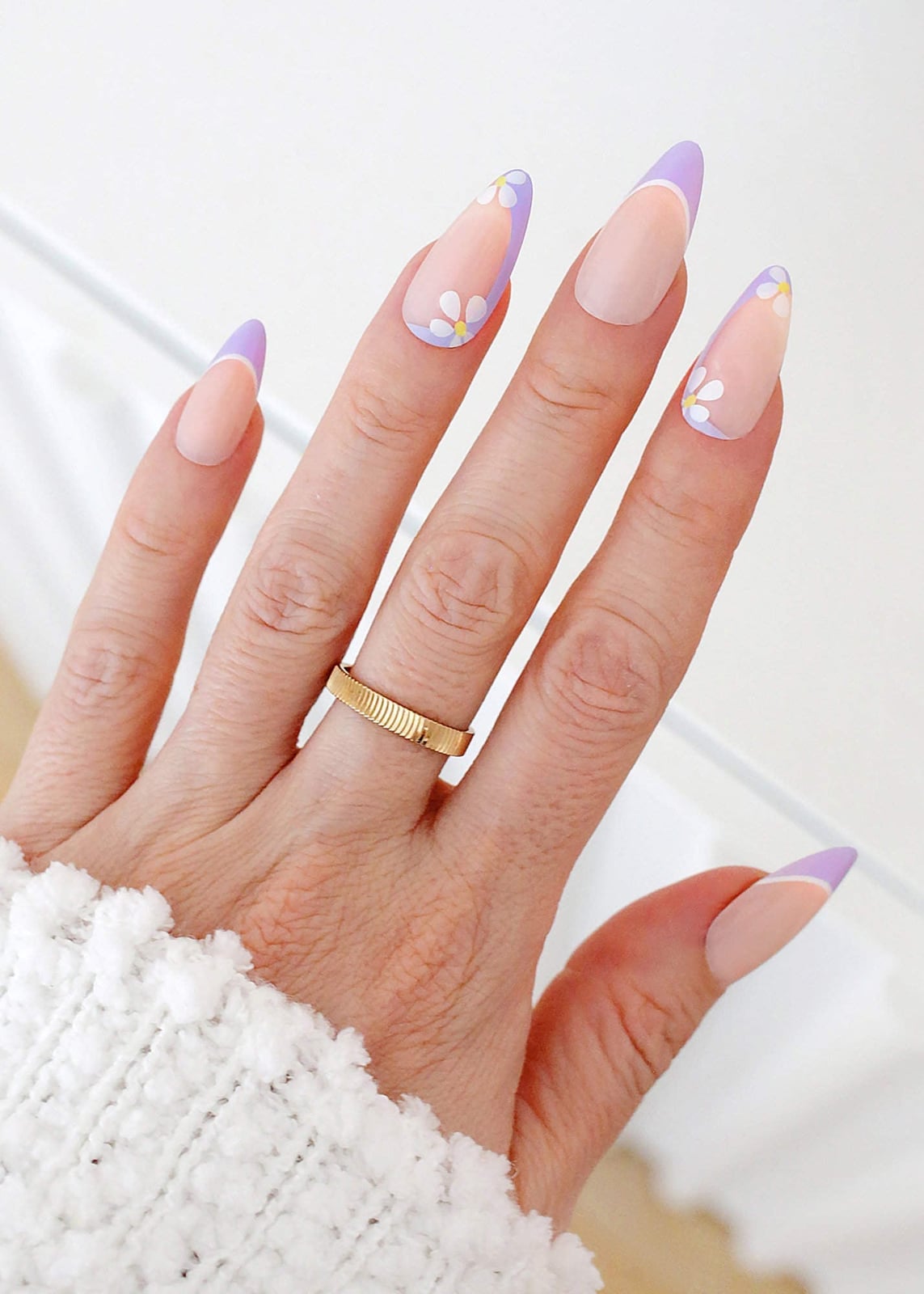 Long Stiletto Lavender French Tip Flower Nails — Cute Trendy Nails