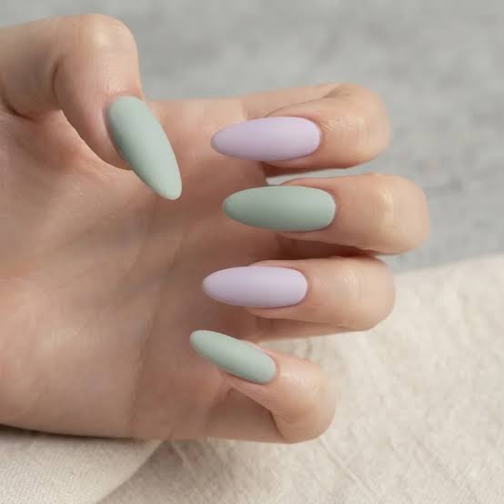 Short Almond Sage Green Lavender Matte Nails — Cute Trendy Nails