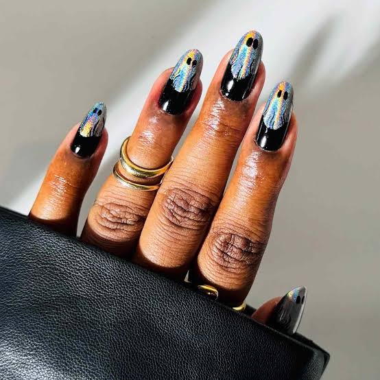 Medium Almond Holographic Ghost Nails — Cute Trendy Nails