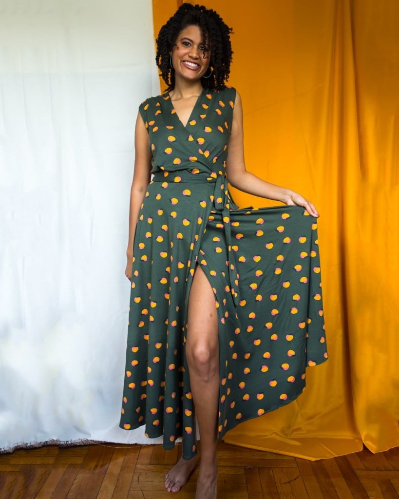 Green Jersey Knit Wrap Maxi Dress with High Slit Green Jersey Knit Wrap Maxi Dress with High Slit — DIY Dress Designs