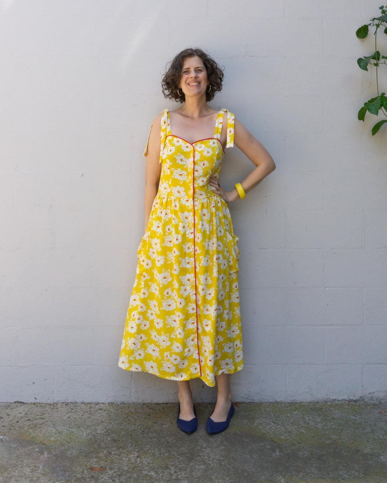 Yellow Floral Print Midi Dress with Tie Shoulders Yellow Floral Print Midi Dress with Tie Shoulders — DIY Dress Designs
