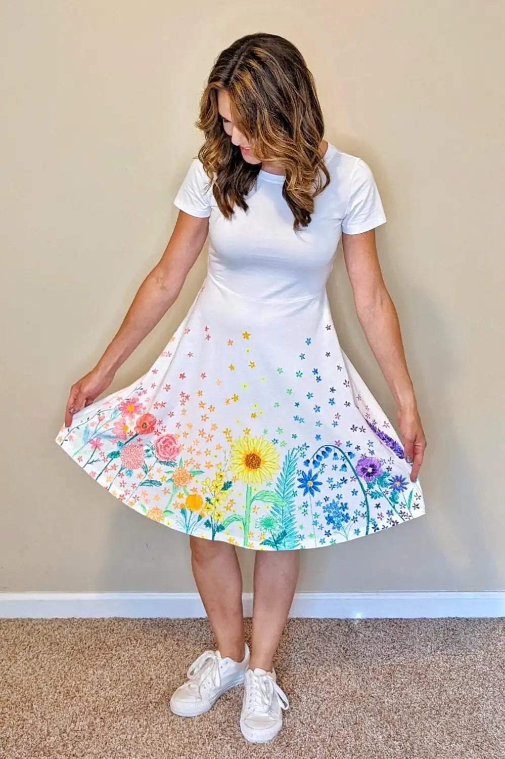 White T-Shirt Dress with Doodle Print Border White T-Shirt Dress with Doodle Print Border — DIY Dress Designs