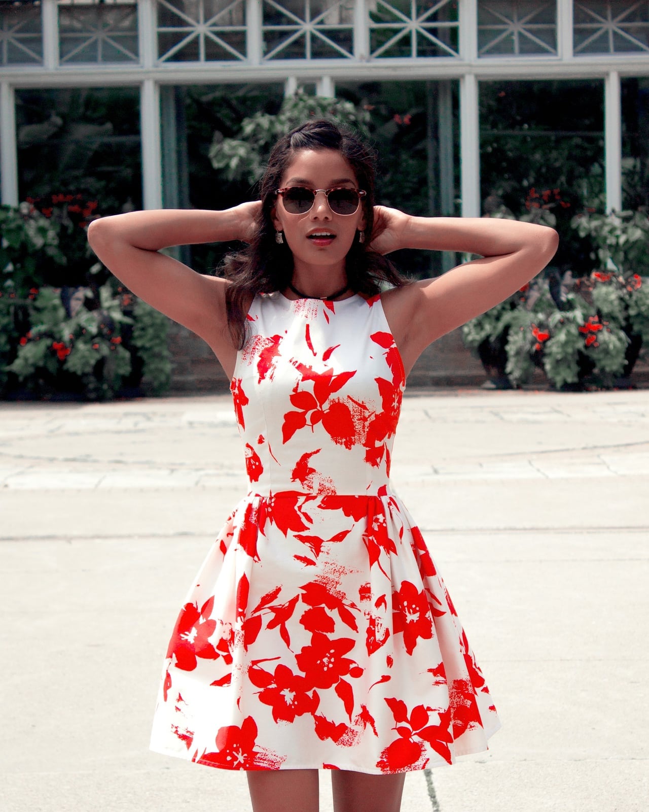 White Fit and Flare Dress with Red Floral Print White Fit and Flare Dress with Red Floral Print — DIY Dress Designs
