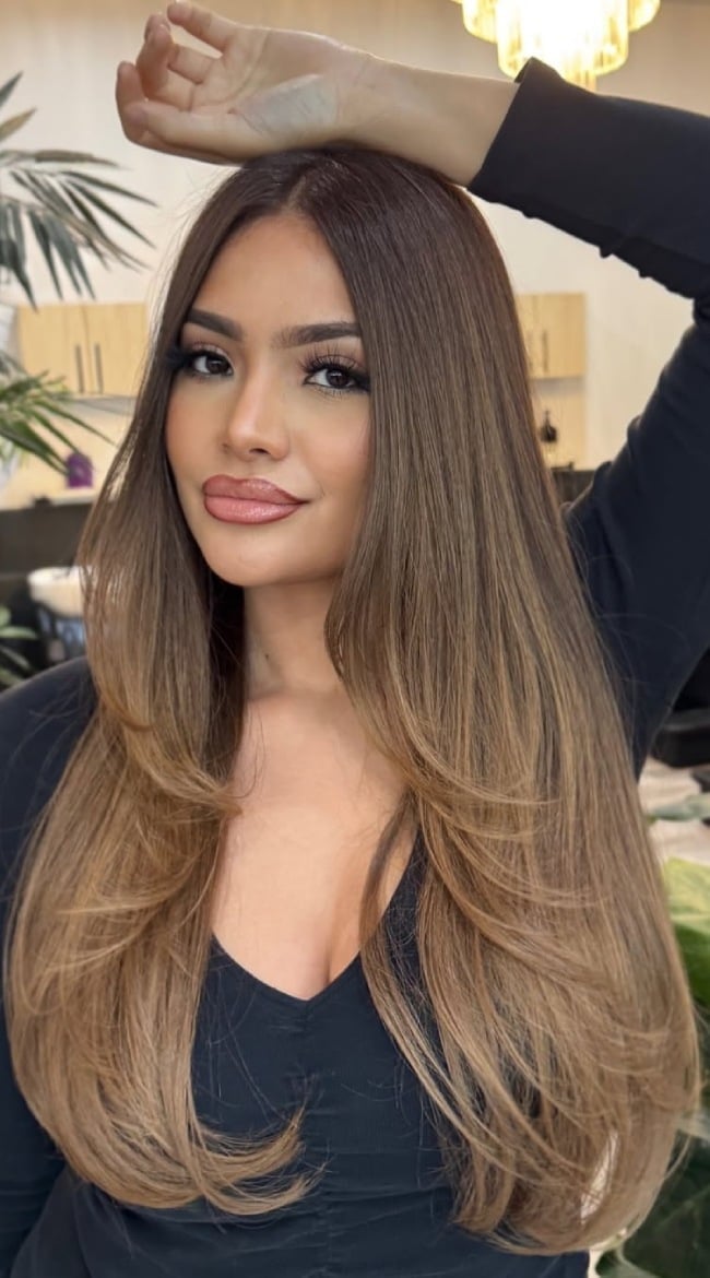Long Mushroom Brown With Curtain Bangs — Dye Hair Inspiration