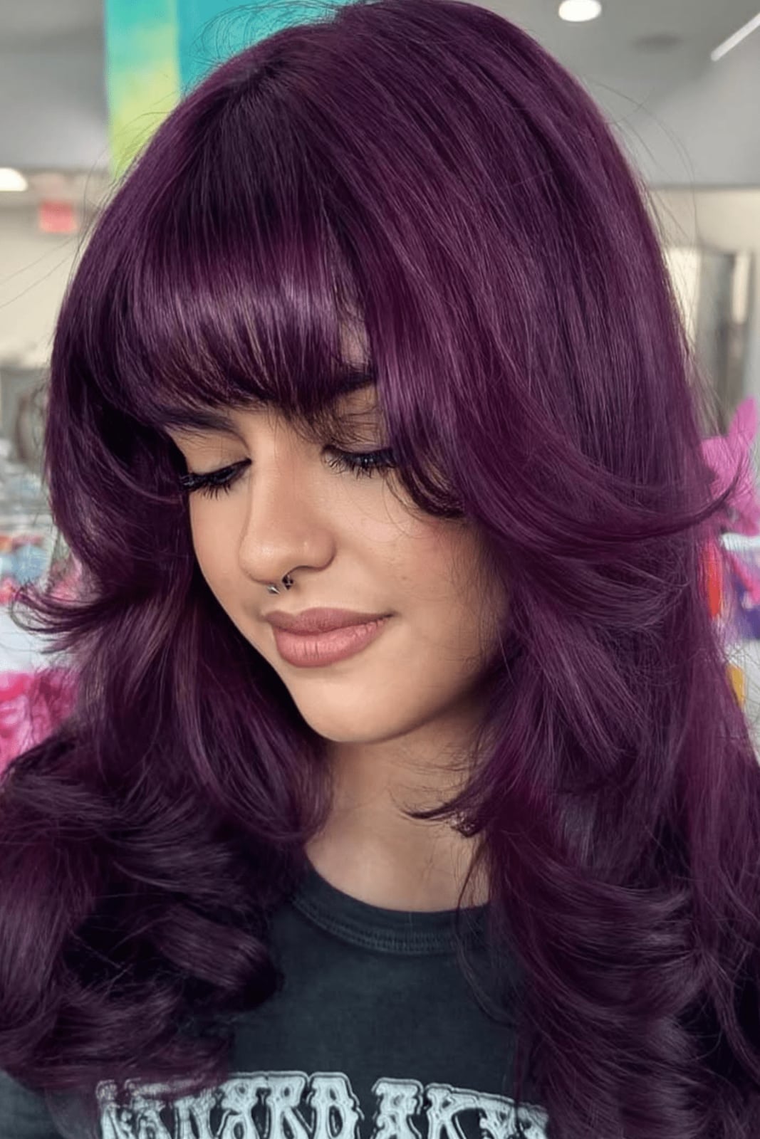 Collarbone Deep Purple With Highlights — Dye Hair Inspiration