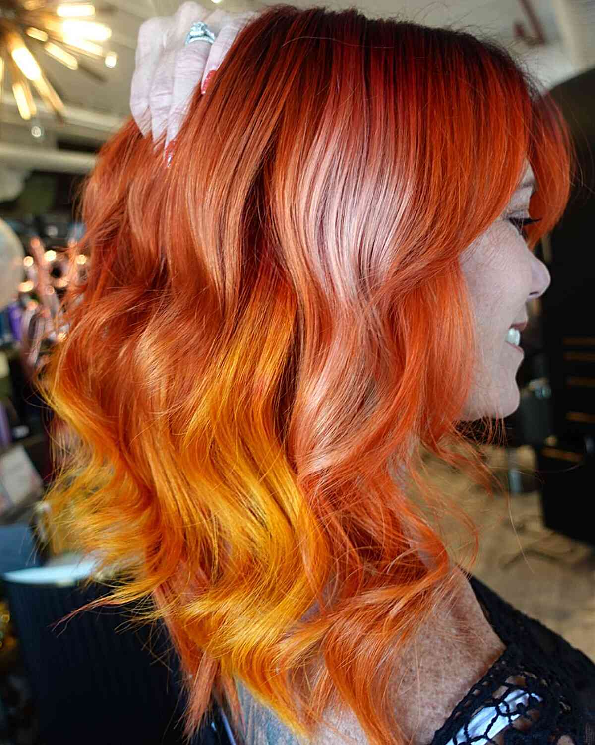 Mid-Back Red Balayage Waves — Dye Hair Inspiration