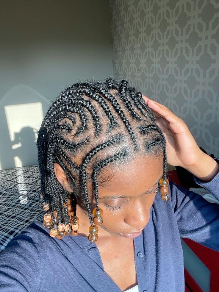 Shoulder Braids With Swirling Pattern and Beads — Easy Braided Hairstyles Natural Hair
