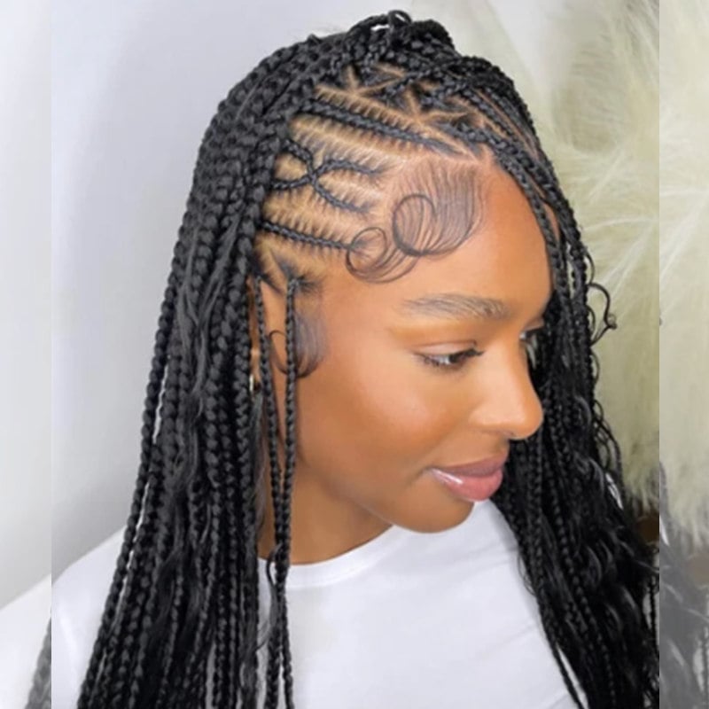 Long Box Braids With Square Parting and Loose Curls — Easy Braided Hairstyles Natural Hair