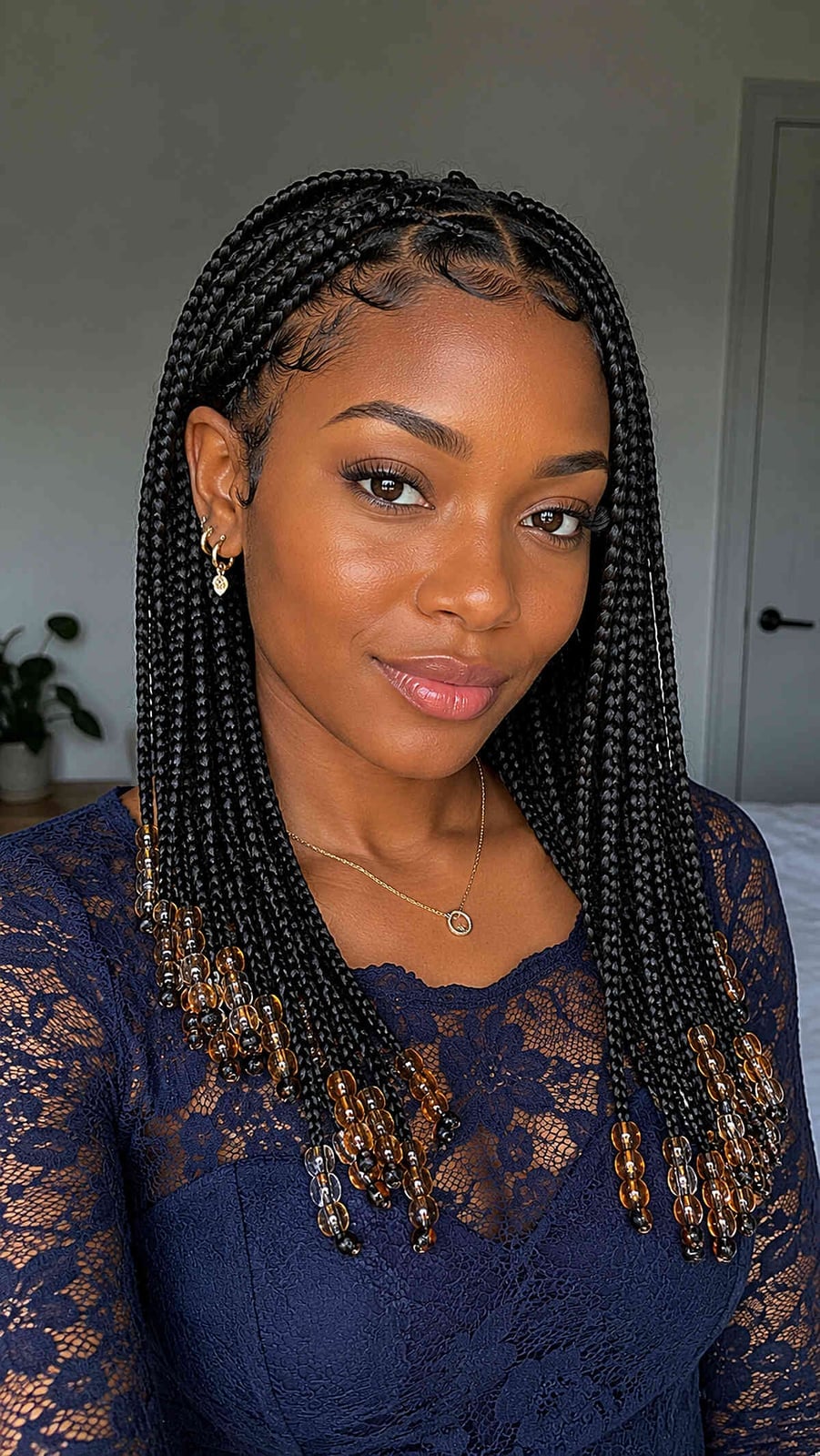 Mid-Back Box Braids With Amber Beads — Easy Braided Hairstyles Natural Hair