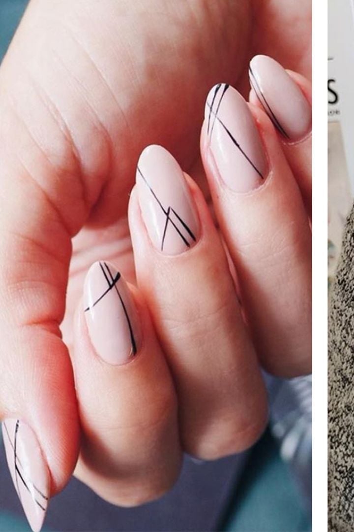 Medium Oval Sheer Nude Black Lines With средняя длина Medium Oval Sheer Nude Black Lines With средняя длина — Easy Nail Art Ideas