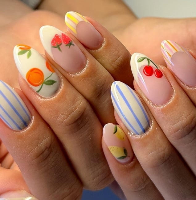 Medium Oval Summer Fruit and Plaid Art Medium Oval Summer Fruit and Plaid Art — Easy Nail Art Ideas