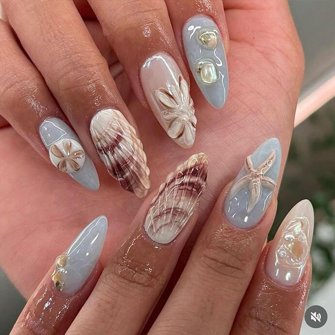 Long Stiletto Sea Inspired 3D Art Long Stiletto Sea Inspired 3D Art — Easy Nail Art Ideas