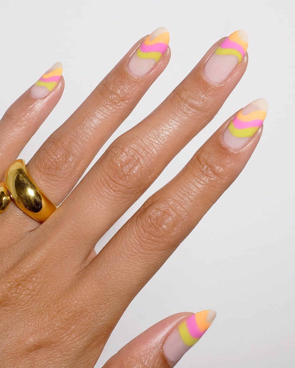 Neon Wavy French Tips Medium Almond Nails Neon Wavy French Tips Medium Almond Nails — Easy Wave Nails