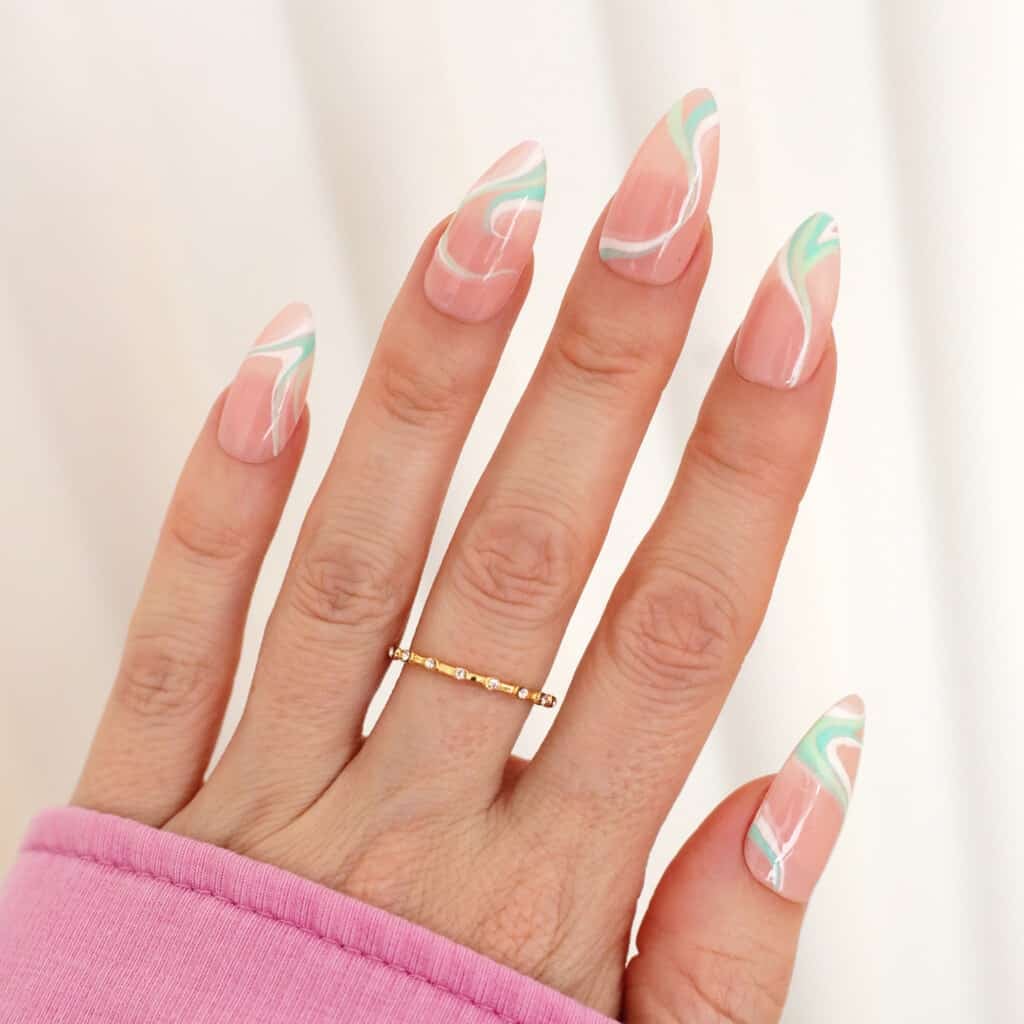 Mint Green Swirls Long Stiletto Nails Mint Green Swirls Long Stiletto Nails — Easy Wave Nails