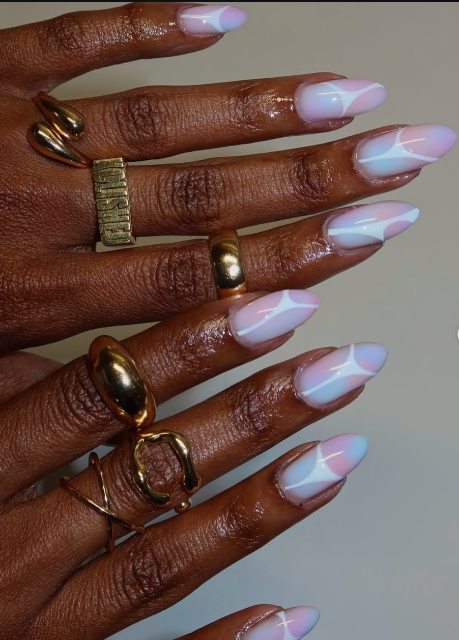 Pastel Abstract Wave Medium Oval Nails Pastel Abstract Wave Medium Oval Nails — Easy Wave Nails