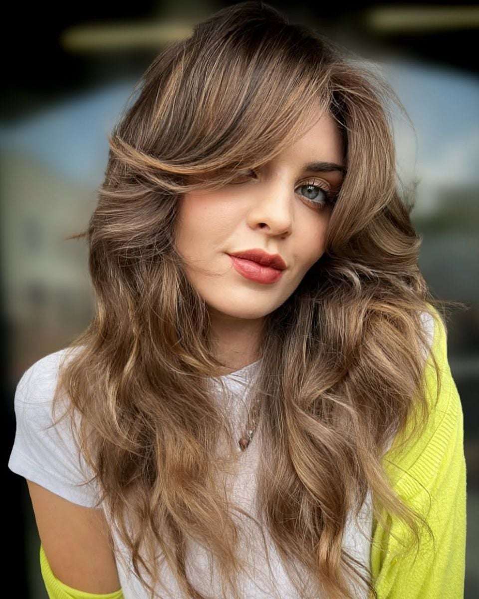 Mid-Back Balayage Voluminous Bangs Mid-Back Balayage Voluminous Bangs — Easy Ways to Style Curtain Bangs