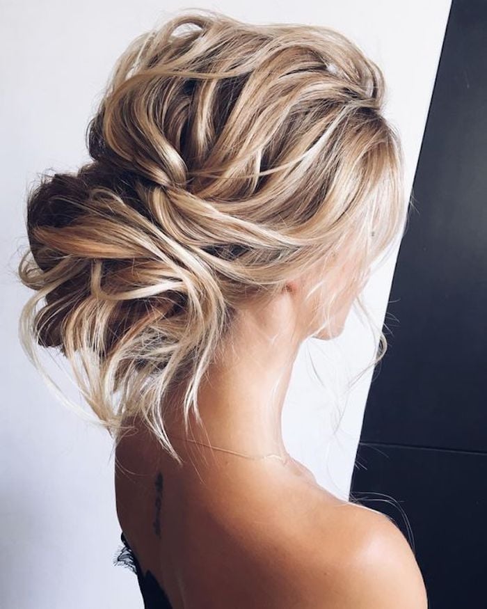 Ash Blonde Textured Updo With Face Framing Tendrils — Easy Wedding Hairstyles for Long Hair