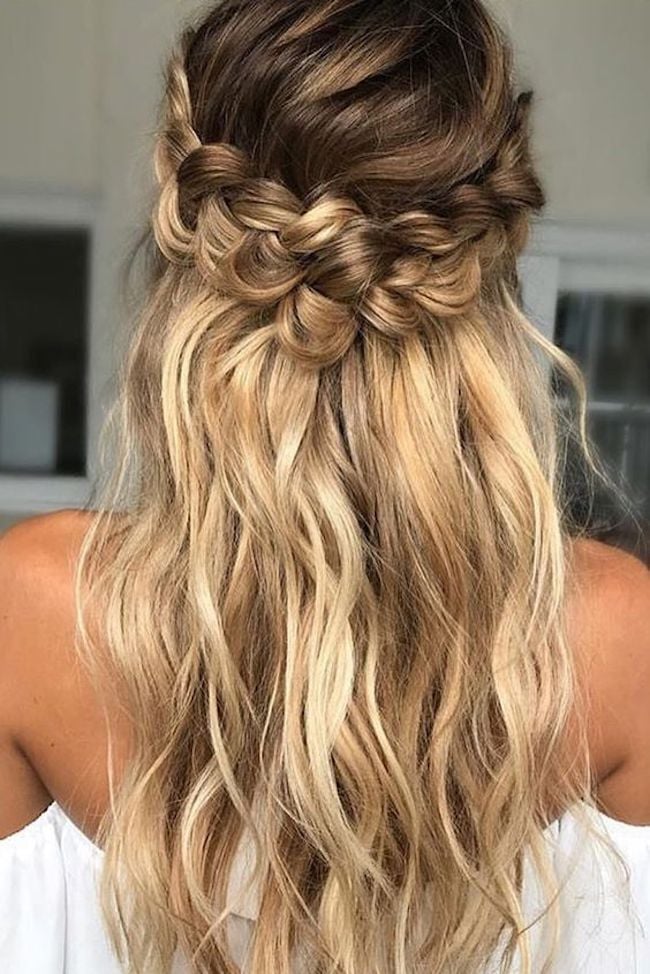 Blonde Twisted Braided Half Up Half Down With Viewed From The Back — Easy Wedding Hairstyles for Long Hair