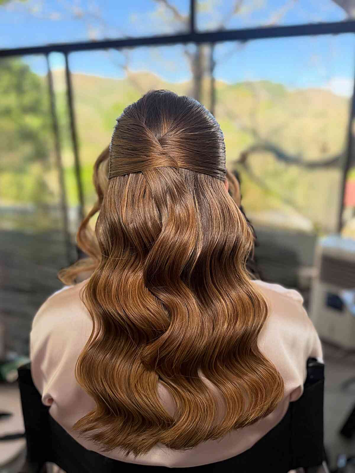 Medium Brown Glossy Waves Blowout — Easy Wedding Hairstyles for Long Hair