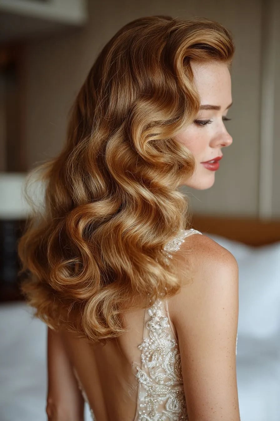 Shoulder Length Strawberry Blonde Vintage Waves — Easy Wedding Hairstyles for Long Hair