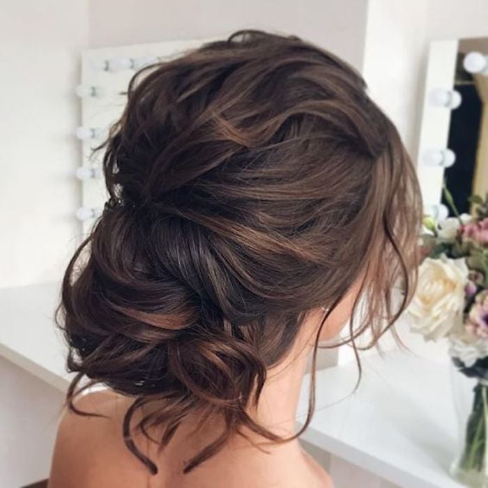Dark Brown Low Bun With Loose Tendrils — Easy Wedding Hairstyles for Long Hair