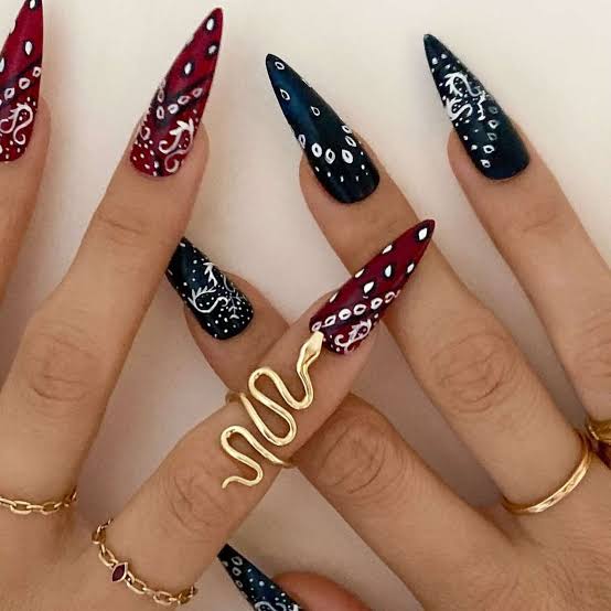 Extra Long Stiletto Bandana Print Nails — Easy Western Nails