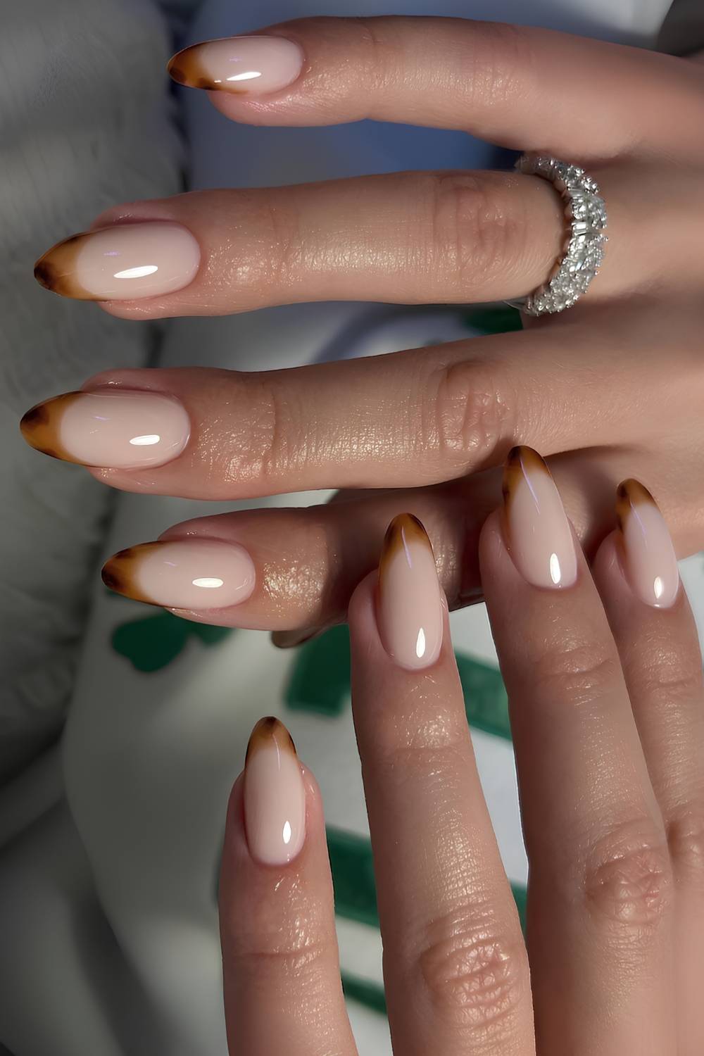 Medium Almond Thin Brown French Tips — Easy Western Nails