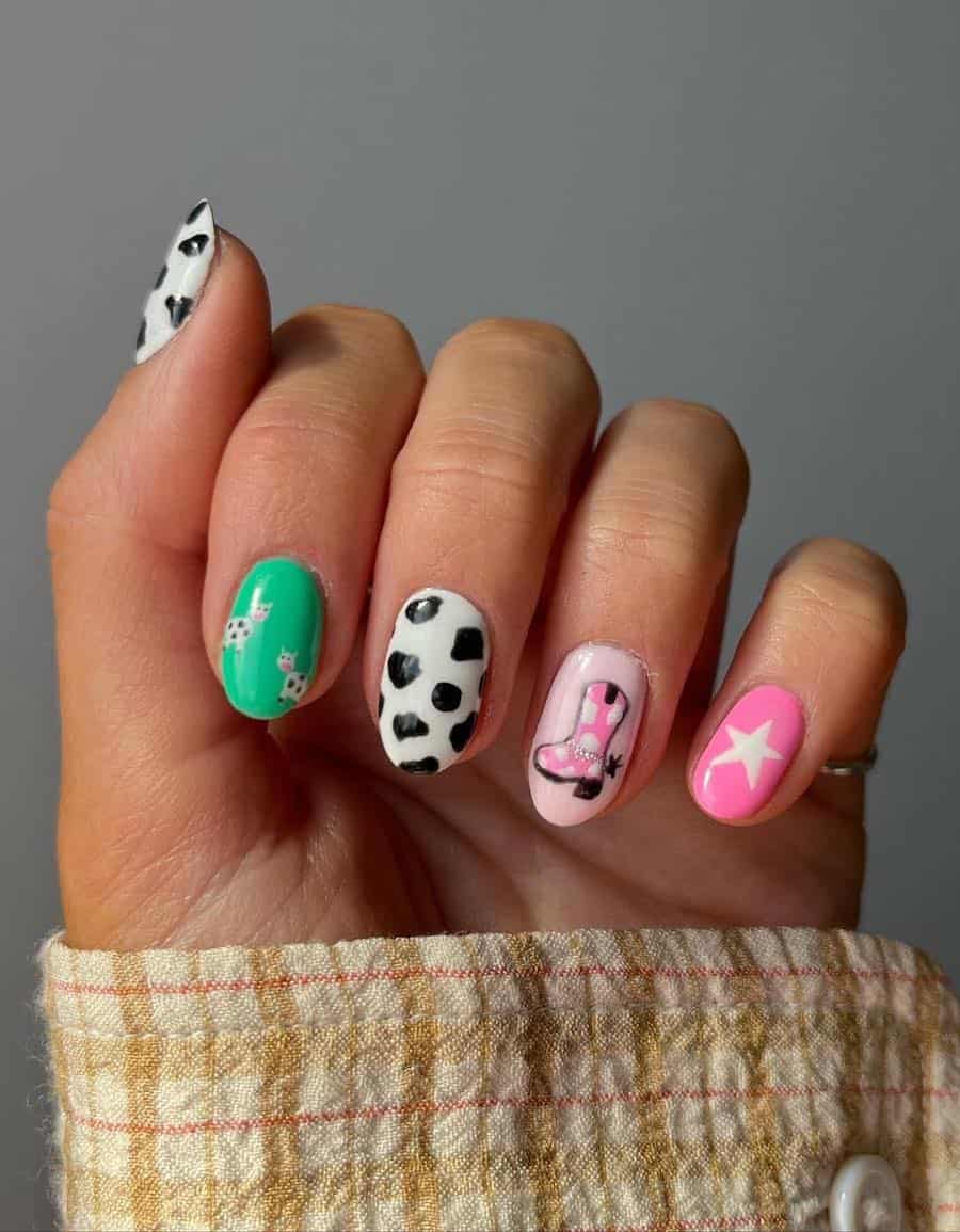 Short Oval Western Nails With Boot And Stars — Easy Western Nails