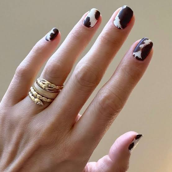 Short Square Cow Print Nails — Easy Western Nails