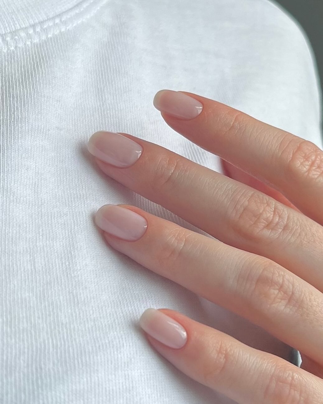 Sheer Nude Glossy Short Oval Nails — Elegant Bridal Nails