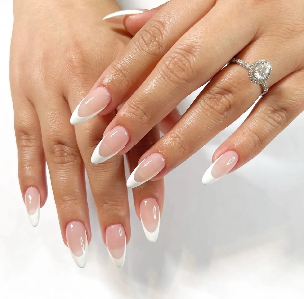 Sheer Pink French Almond Nails — Elegant Bridal Nails