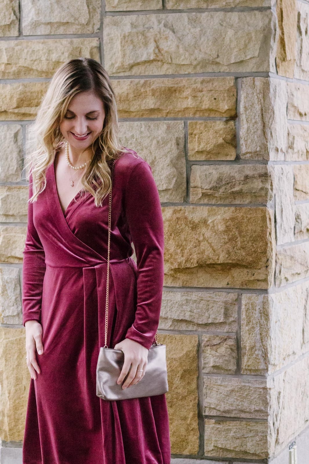 Burgundy Velvet Wrap Dress for Evening Wear Elegant Burgundy Dress Outfit
