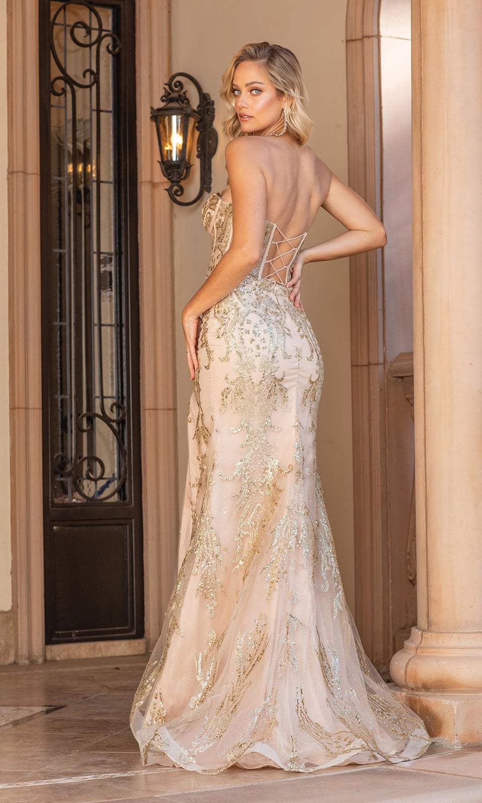 Champagne and Gold Glitter Corset Dress with Lace Overlay and Corset Champagne and Gold Glitter Corset Dress with Lace Overlay and Corset — Elegant Corset Dresses