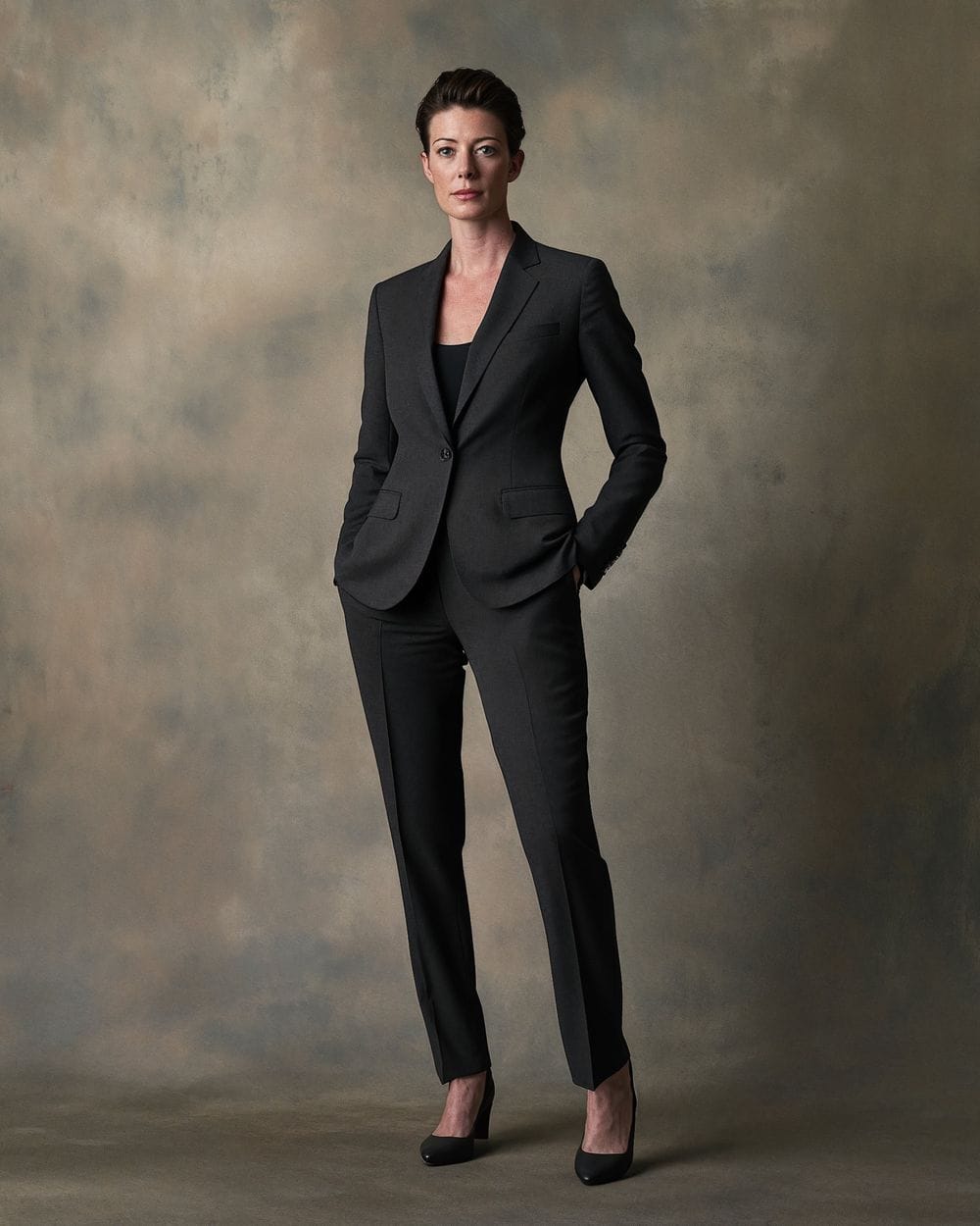 Sharp Dark Gray Suit with Black Top Sharp Dark Gray Suit with Black Top — Elegant Dark Outfits