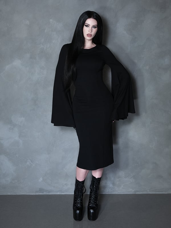 Black Lace Wiggle Dress with Veil Black Lace Wiggle Dress with Veil — Elegant Gothic Outfits