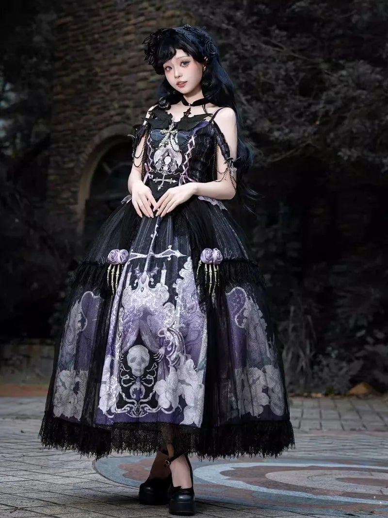 Black and Purple Lolita Dress with Skull Print Black and Purple Lolita Dress with Skull Print — Elegant Gothic Outfits